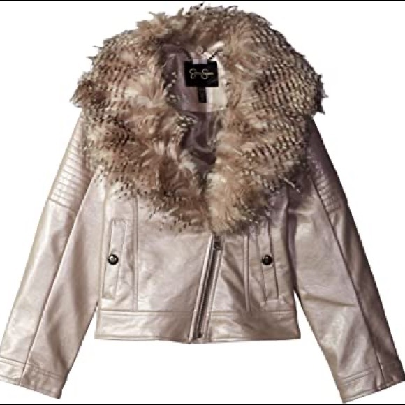 Jessica Simpson girls metallic faux leather and fur coat